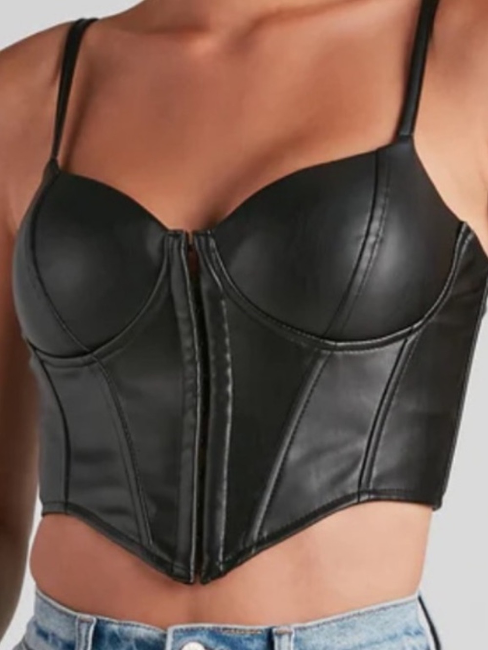 Windsor Crop Black Bold Moment Leather Corset Top Bustier XS A